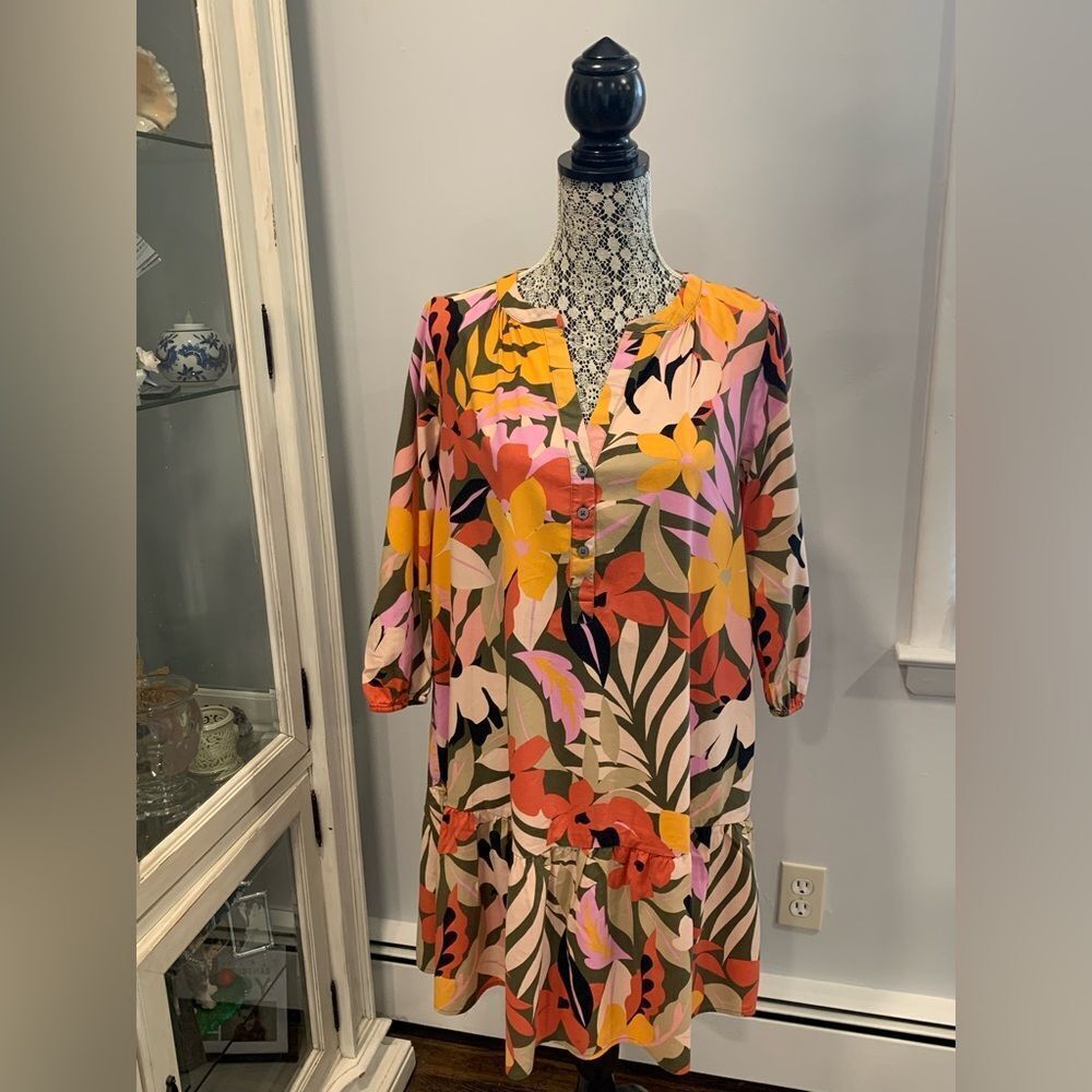 LOFT Orange Pink Resort Dress with Dolman Sleeves